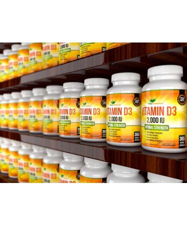 365 Easy to Swallow Softgels - Vitamin D3 Supplement 2000 IU for Optimal Strength - Full Year Supply - Buy Online on GoSupps.com