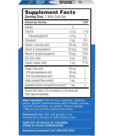 Ocuvite Eye Vitamin & Mineral Supplement  Contains Zinc  Vitamins C  E  Omega 3  Lutein  & Zeaxanthin  Bausch & Lomb Ocuvite Adult 50+ Eye Vitamin & Mineral Softgels  50 Count (Packaging May Vary) - Buy Online on GoSupps.com