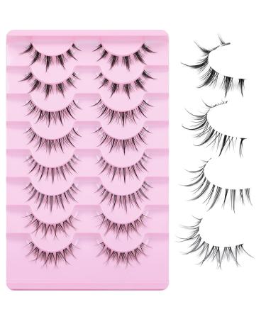 Manga Lashes Individual Natural Look Super Wispy Thin Clear Band Strip Eyelashes Spiky Short Anime Korean Style Head Candy Lashes Single Fake Lashes Pack 8 Pairs 2 Styles by Goddvenus