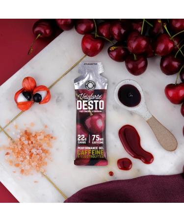 Veloforte Desto Energy Gel Fast Releasing Energy 100% Natural & Delicious Energy Gels with 22g of Natural Energy and 75mg Caffeine Desto Flavour (Tart Cherry & Guarana) (24 Pack) - Buy Online on GoSupps.com