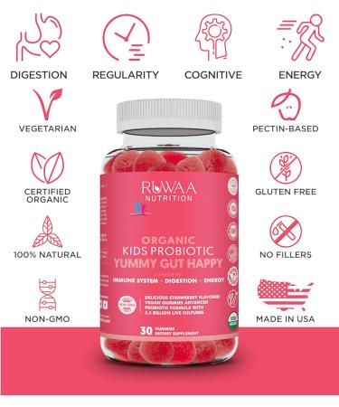 Kids Probiotic Gummies Organic Probiotics Kids for Digestive Health Immune Support Constipation Bloating. 2.5 Billion CFU Strawberry Flavor Chewable Probiotics for Children Ages 4+ 30ct (1) - Buy Online on GoSupps.com