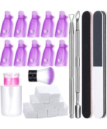 Wendergo Nail Polish Gel Remover Tools Kit with 10 Nail Clips 500 Nail Remover Pads Nail Polish Remover Bottle Cuticle Pusher Cuticle Peeler Nail Brush 100/180 Grits Nail File Buffer Block