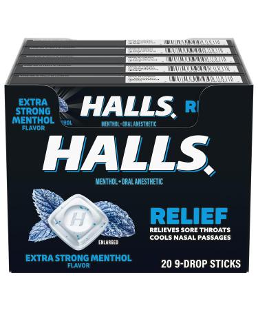 Halls Cough and Throat Relief Extra Strong Menthol Cough Drops 20 Sticks of 9 (180 Total Drops) - Buy Online on GoSupps.com