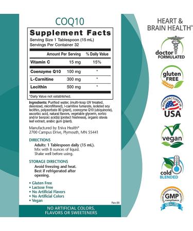 Eniva Health Liquid CoQ10 100mg with L-Carnitine, Vitamin C, Lecithin - 16oz | Gluten Free, Zero Sugar, Keto Friendly - Buy Online on GoSupps.com