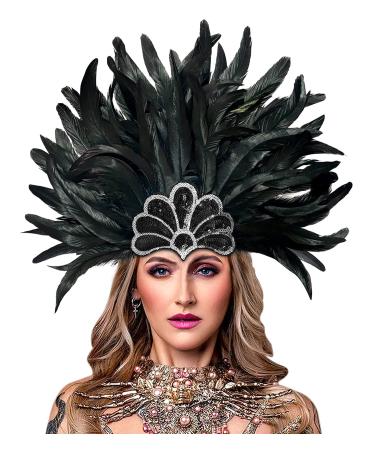 Women's Black Feather Headband Carnival Headpiece Pageant Headband 1920s Flapper Headband Black-5