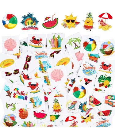 ADXCO 144 Pieces Summer Pool Party Tattoos Hawaiian Luau Themed Tattoos Waterproof Beach Temporary Tattoos Stickers for Kids and Adults  Tropical Party Decorations Supplies Favors (24 Styles  6 Sheets)
