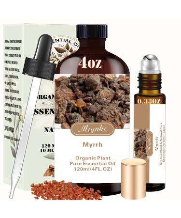 Myrrh Essential Oil - Myrrh Oil 4 Fl Oz & Myrrh Essential Oil Roll On 10ML Essential Oil Set for Aroma Diffuser Humidifier Home Fragrance Bath SPA Cleaning Massage DIY Soap Perfume Gift for Men
