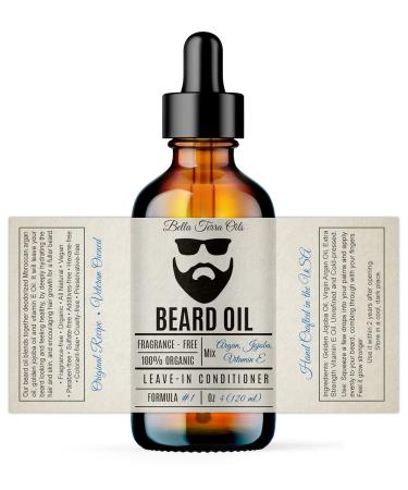 Bella Terra Oils Beard Oil 4oz | Organic Vitamin E Jojoba & Argan | Anti-Frizz Formula for Luster & Care - Buy Online on GoSupps.com