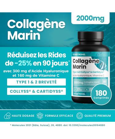 PATENTED MARINE COLLAGEN 2000mg - Type 1&2 Collyss & Cartidyss - 180 Tablets - Marine Collagen with Hyaluronic Acid - With Vitamin C - Effective Formula - Premium Quality - Vitastrong - Buy Online on GoSupps.com