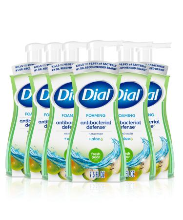 Dial Antibacterial Defense Foaming Hand Soap + Aloe Fresh Pear Scent 7.5 Fl Oz (Pack of 6) Dermatologist-Tested Hand Wash Gentle on Skin
