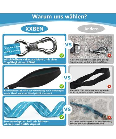 X Xben 15m Dog Leash - Robust Tow Line with Lockable Carabiner Reflective Running Training Line for Small & Medium Dogs Light Blue - Buy Online on GoSupps.com