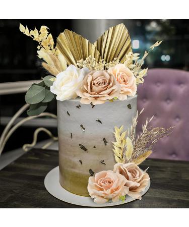 28 Pcs Vintage Boho Rose Cake Topper Kit - Dried Faux Flower Decor for Bohemian Wedding, Bridal, Baby Shower, Birthday Party Supplies - Buy Online on GoSupps.com