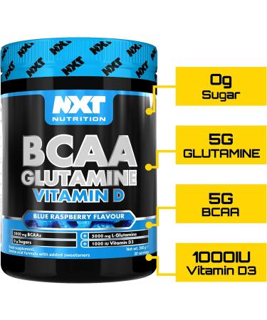 NXT Nutrition BCAA Glutamine & Vitamin D | 360g - 30 Servings (Blue Raspberry) | BCAAs Amino Acids with Vitamin D3 and L-Glutamine for Recovery and Muscle Protein Synthesis - Buy Online on GoSupps.com