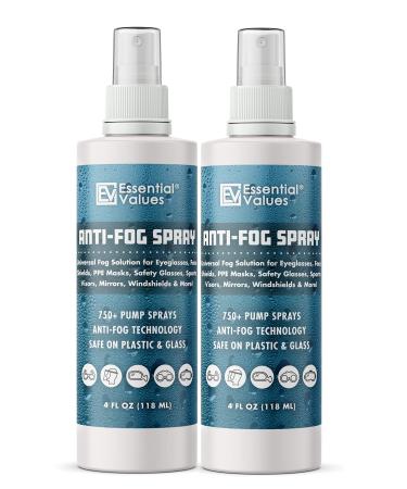 Anti Fog Spray for Glasses (4oz), Made in USA | Anti Fog Spray That Keeps Fog Out & Protects Goggles, Masks, Mirrors, Windows & More  Effective for Use on Plastic & Glass Lenses 2 Pack