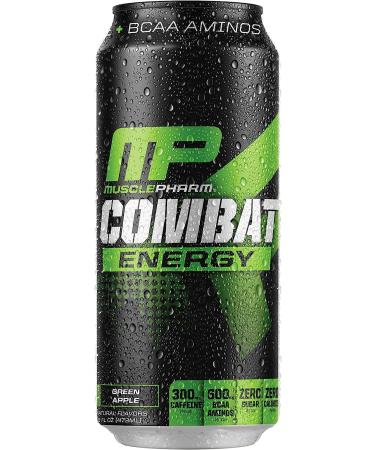MusclePharm Combat Energy Drink 16oz (Pack of 12) - Green Apple Flavor - Sugar-Free & Calorie-Free - Carbonated with No Artificial Colors or Dyes - Buy Online on GoSupps.com