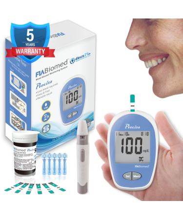 Fiabiomed Precisa - In Germany certified blood sugar measuring device in the set with 50 test strips + 50 Lanzetten |High -precision portable diabetes measuring device for home including Stechhilfe & Tasche 50 Pack