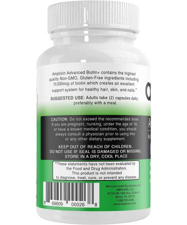 Amplixin Advanced Biotin+ Supplement - 10,000 mcg for Hair, Skin & Nails - Non-GMO & Gluten-Free - Buy Online on GoSupps.com