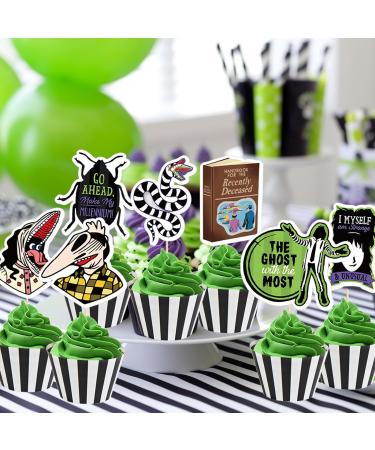 25Pcs Horror Movie Theme Party Cake&Cupcake Toppers Halloween Beattlejuice Party Decoration for Birthday Party Supplies - Buy Online on GoSupps.com