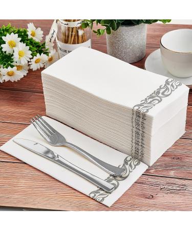 LEKOCH 100 PCs Premium White & Gray Disposable Napkins - Air Laid Fabric for Weddings 43x30 cm - Elegant Gray Design - Buy Online on GoSupps.com