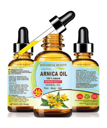 Botanical Beauty ARNICA OIL Arnica Montana Herbal Oil 100% Natural for FACE SKIN BODY HAIR NAILS 0.5 Fl.oz.- 15 ml Skin Moisturizer Oil Skin Nourishing Oil