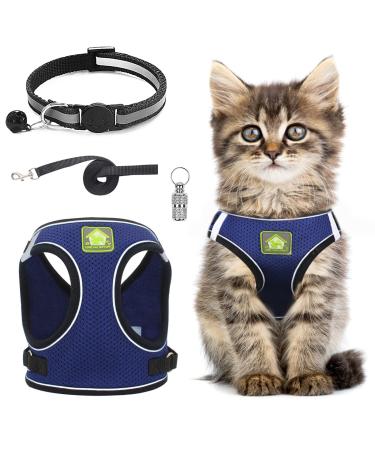 Adjustable cat dishes breakout set cat dishes with a leash outbreak soft inner lining and breathable mesh for cats kitten dogs puppies (navy blue s) s navy blue