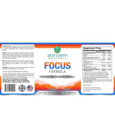 Buy Best Earth Naturals Focus Formula Supplement Boost Concentration & Clarity | 30 Capsules - International Shipping Available - Buy Online on GoSupps.com