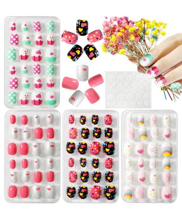 Kalolary 4 boxes children fingernails rainbow pattern children artificial nails press on nails short full cover false nail set with 1 piece of nail glue sticker artificial nail tips gift for girls - a - Buy Online on GoSupps.com