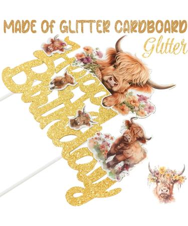 Highland Cow Birthday Cake Topper Gold Glitter Highland Cow Birthday Party Decorations Brown Cow Cake Topper Highland Cow Birthday Cake Decorations for Western Highland Cow Baby Shower Supplies - Buy Online on GoSupps.com