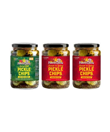 Famous Dave's Pickles Variety Pack - 3 Jars of Spicy Dill & Garlic, Sweet & Spicy Pickle Chips (24 oz each) - Delicious Pickle Assortment - Buy Online on GoSupps.com