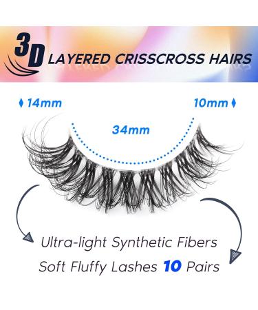 Calphdiar Cat Eye Pack 3D Natural False Eyelashes - Wispy Faux Mink Lashes - 14mm Volume - Clear Band Fake Lashes for Cat Eye Look - Buy Online on GoSupps.com