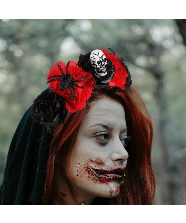 FRCOLOR Halloween Headband Day of The Dead Flower Headpiece dia de los muertos Rose Crown Rose Halloween Hair Hoop Gothic Flower Headband (Black Red) - Buy Online on GoSupps.com