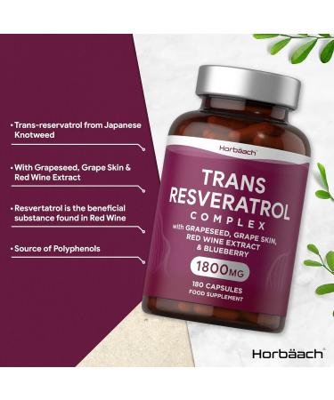 Trans Resveratrol Supplement 1800mg | 180 Capsules | Grapeseed & Grape Skin Extract with Blueberry | Polyphenol Source - Buy Online on GoSupps.com