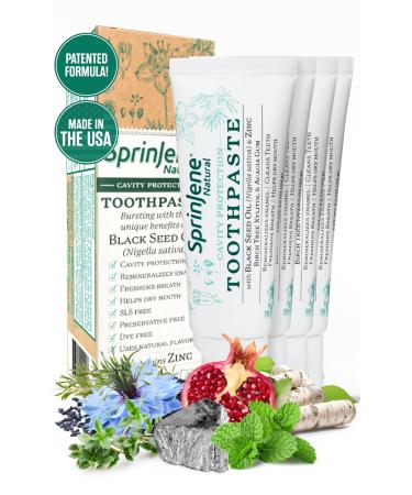 SprinJene Natural SLS Free Toothpaste with Fluoride for Cavity Protection of Teeth Gum Health Fresh Breath & Helps Dry Mouth for Adults. Gluten Free Dye Free Preservatives Free & Vegan (4 Pack) 0.88 Ounce (Pack of 4)
