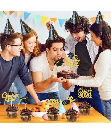Aloreen 12CT Graduation Cupcake Toppers Class Of 2024 Cake Picks Glitter Graduation Theme Food Appetizer Picks Congrats Grad Cap Topper Toothpick Stick Graduation Party Decoration Supplies Gold - Buy Online on GoSupps.com