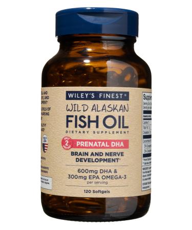 Wiley's Finest Wild Alaskan Fish Oil Prenatal DHA - 600mg DHA Omega-3s for Pregnant Women and Nursing Mothers - 120 Softgels (60 Prenatal Vitamin Servings) 60.0 Servings (Pack of 1)