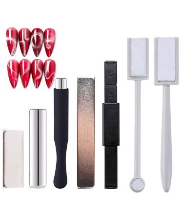 JERCLITY 7 Pieces Cat Eye Magnet for Nails Double-Head Nail Magnetic Stick Multi-Function Magnet Board Square Thickened Cat Eye Strong Magnet Plate Nail Magnet Tool Set for Cat Eye Gel Polish Nail Art 7 pcs Cat Eye Nail ...