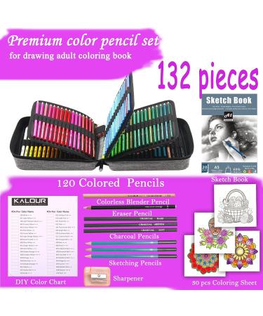 KALOUR 132 Colored Pencils Set with Adult Coloring Book Ideal for Drawing, Sketching, and Shading Includes Colorless Blender & Zipper Travel Case Art Supplies for Beginners & Kids - Buy Online on GoSupps.com