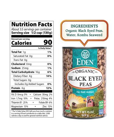 Eden Organic Black Eyed Peas  No Salt Added  15-Ounce Cans (Pack of 12) - Buy Online on GoSupps.com