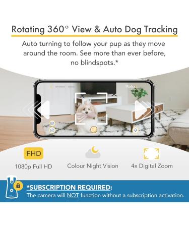 Furbo 360 Dog Camera w/Subscription Premium Safety Package Smart Camera Designed for Dogs 360 View Tracking Treat toss Barking & Home Emergency alerts. Indoor Usage 1080p Video Dog Cam - Needs Subscription - Buy Online on GoSupps.com