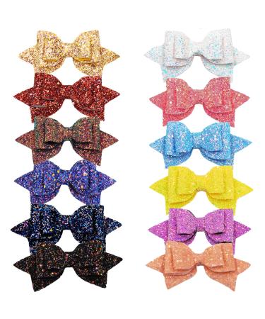 12PCS Girls Hair Bows 5 Inch Large Big Bling Sparkly Sequin Glitter Hair Bows Alligator Hair Clips Fashion Hair Accessories for Girls Toddlers Kids Teens Women 