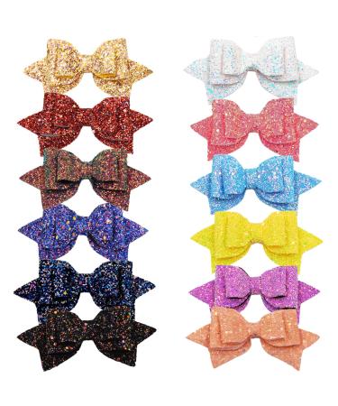 12PCS Girls Hair Bows 5 Inch Large Big Bling Sparkly Sequin Glitter Hair Bows Alligator Hair Clips Fashion Hair Accessories for Girls Toddlers Kids Teens Women