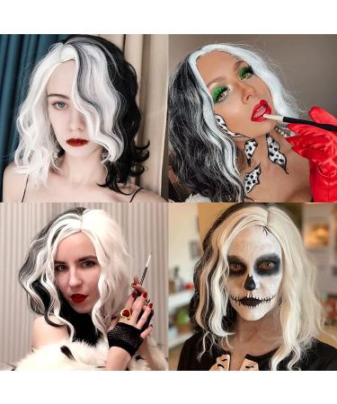 Cying Lin Short Bob Wavy Curly Wig for Women - Black and White Costume Wig for Cosplay and Halloween with Wig Cap - Buy Online on GoSupps.com