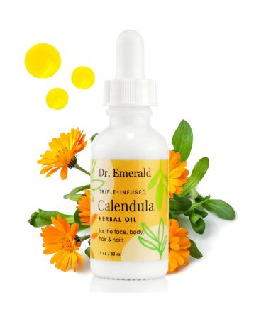 Triple Infused Herbal Oil by Dr. Emerald for Face Body Hair Growth & Strong Nails - For Aging Dry Dehydrated & Sensitive Skin - 1 oz / 30 ml (Calendula 1 oz / 30 ml) Calendula 1 Fl Oz (Pack of 1)