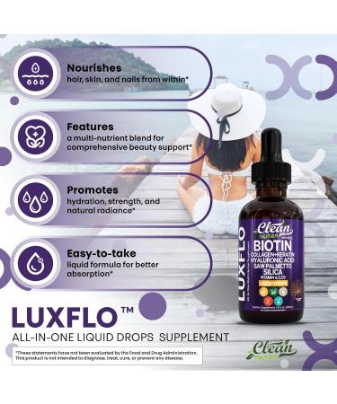 Liquid Biotin & Collagen Keratin Hyaluronic Acid Saw Palmetto Drops Vitamins for Hair Growth Support Silica Vitamin A C D Bamboo Turmeric Zinc Folate Magnesium Horsetail LuxFlo by Clean Nutra 1 - Buy Online on GoSupps.com
