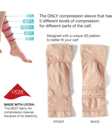 Calf Compression Lycra Sleeve - Multi-Level Compression Ankle Support - TRIZONE - Beige - Medium/Large (34-42cm Calf Circumference) - 1 Pair - International Shipping Available - Buy Online on GoSupps.com