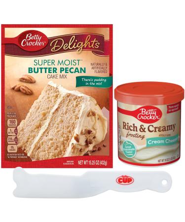 Betty Crocker Bundle, 1 of each: Butter Pecan Super Moist Cake Mix and Rich & Creamy Cream Cheese Frosting with By The Cup Frosting Spreader
