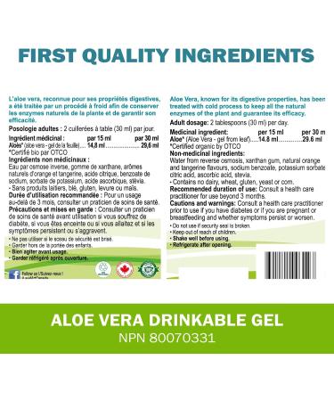 Pure Aloe Vera Gel 500ml - Orange-Tangerine Flavor - for Heartburn Relief & Acide Reflux - Made in Canada (Pack of 2) 500 ml (Pack of 2) - Buy Online on GoSupps.com