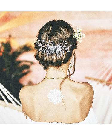 Bridal Flower Side Hair Clips Pearl Flower Hair Piece Wedding Hair Accessories for Brides Bridesmaid Girls Women - Buy Online on GoSupps.com