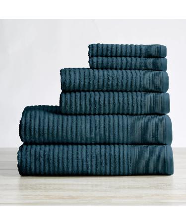 Great Bay Home 100% Cotton Ribbed Terry Bathroom Towels. Absorbent Quick-Dry Plush Bath Towels. Rori Collection (6 Piece Set, Blue) 6 Piece Set Ribbed - Blue