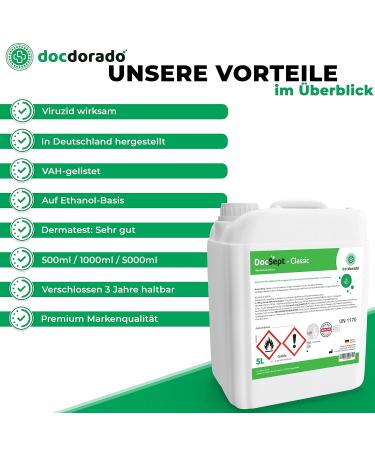 Docsept Classic Hand Disinfectant 5000ml - VAH Listed Dermatologically Tested Available in Various Sizes - Buy Online on GoSupps.com